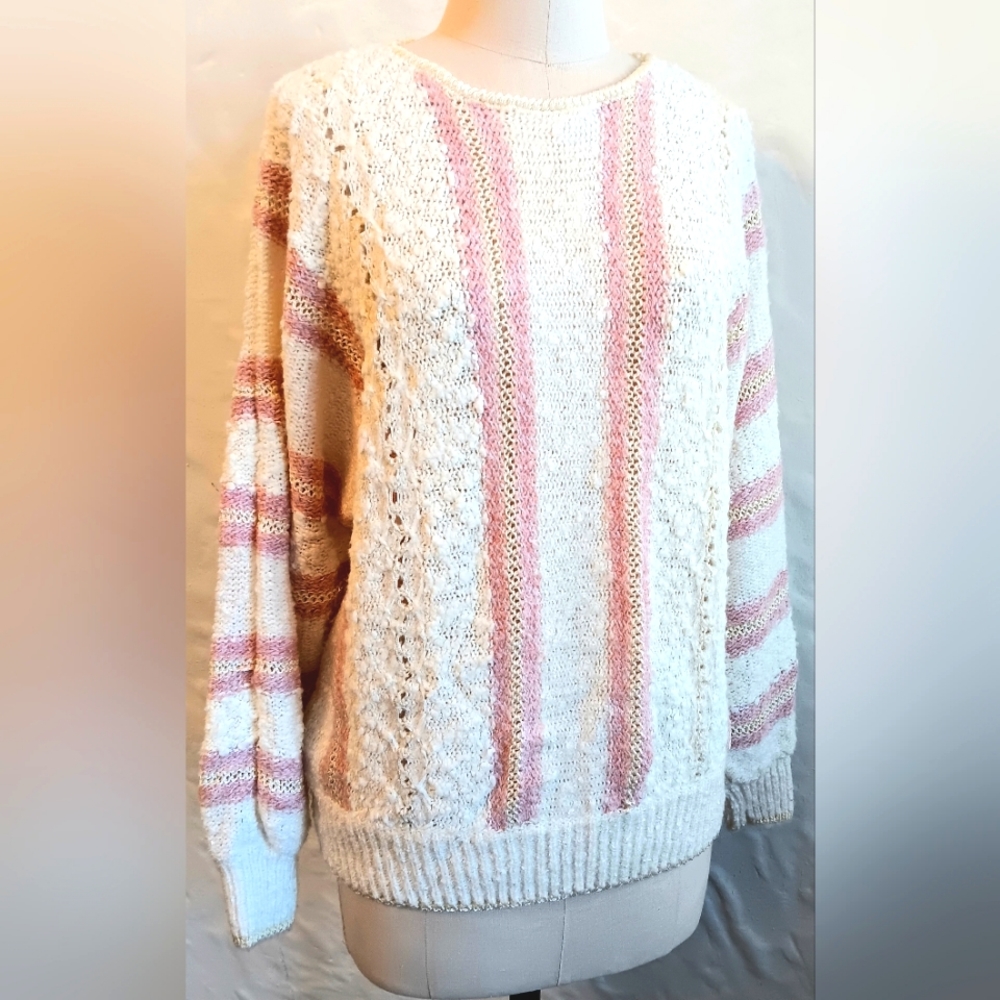 Vintage Le Moda loose stitch knit scoopneck sweater. XL.